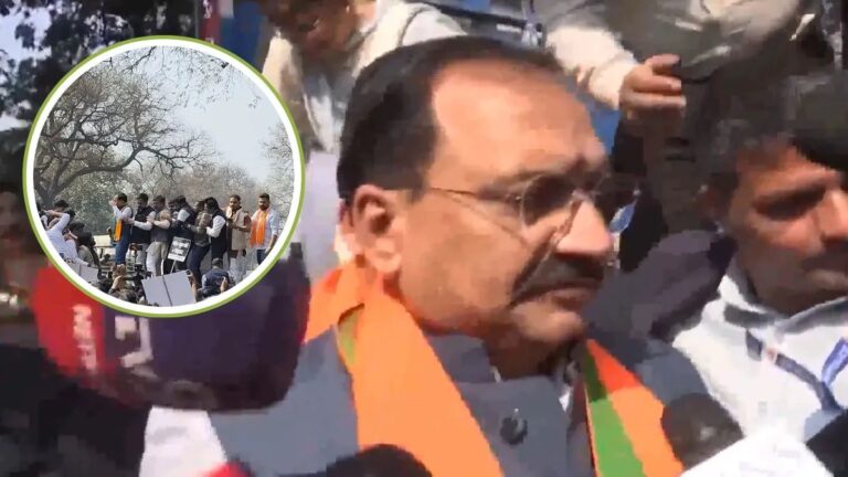 कांग्रेस के खिलाफ बीजेपी का विरोध प्रदर्शन, हिरासत में लिए गए दिल्ली प्रदेश अध्यक्ष वीरेंद्र सचदेवा